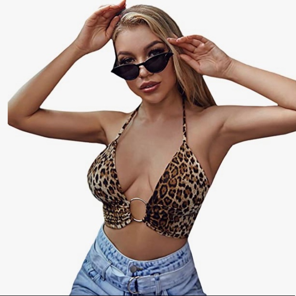 New SheIn Deep V Neck Crop Halter Backless Top. Size XS